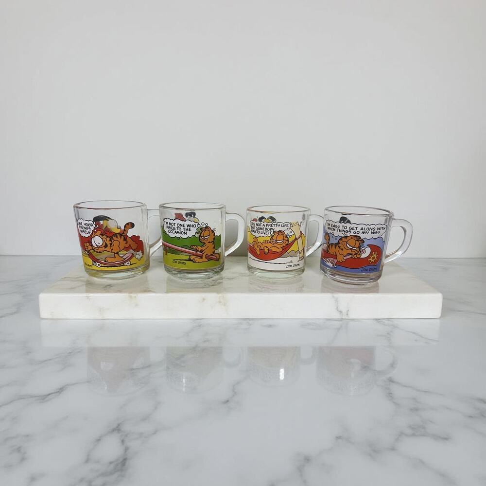 Vintage Garfield Glass Mug Set | 1980s Jim Davis Cartoon
